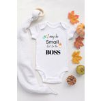 Small Boss Baskılı%100 Pamuklu Beyaz Çıtçıtlı Bebek Body Zıbın Bebek Badi, 12 Ay