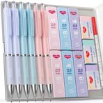 Smallbudi 6 adet pastel mekanik kurşun kalem seti kılıf ile 0.5mm kalemler 6 tüplü HB kurşun yedekler, 3 silgi, 9 kap silgi yedekler sevimli ve estetik malzemeleri öğrenci yazma, çizim, eskiz