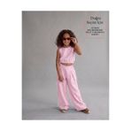 SmallTouch Kız Çocuk İçi Astarlı Crop ve Bol Paça Pantolon Pembe İkili Keten Takım