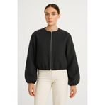 SmallTouch Rahat Kalıp Kaşe Kumaş Kadın Fermuarlı Füme Bomber Ceket