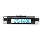 Smandy Otomatik LCD Dijital Klipsli Termometre Saat Dijital LED Otomatik Saat Termometre Araç Gösterge Paneli Saat Elektronik Zamanlı Klima Havalandırma (Beyaz Arka Işık)