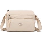 Smart Bags Bej Kadın Omuz Çantası Hafif Kumaş Çok Cepli Çapraz Uzun Askılı - Standart