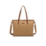 Smart Bags Camel Kadın Omuz Çantası Büyük Boy Kanvas Kumaş Hakiki Deri Detaylı