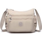 Smart Bags Orta Boy Çok Cepli Su Geçirmez Krınkıl Kumaş Kadın Omuz Çantası Bej
