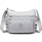 Smart Bags Orta Boy Çok Cepli Su Geçirmez Krınkıl Kumaş Kadın Omuz Çantası Buz Gri