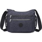 Smart Bags Orta Boy Çok Cepli Su Geçirmez Krınkıl Kumaş Kadın Omuz Çantası Puantiye Siyah