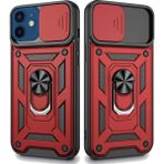 Smart Tech Apple iPhone 12 Uyumlu Kızaklı Kamera Korumalı Tank Kılıf - Kırmızı