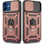Smart Tech Apple iPhone 12 Uyumlu Kızaklı Kamera Korumalı Tank Kılıf - Rose Gold