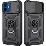 Smart Tech Apple iPhone 12 Uyumlu Kızaklı Kamera Korumalı Tank Kılıf - Siyah