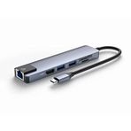 Smartgift 6 Port USB Hub 3.0 Type C giriş Ethernet/HDMI Dönüştürücü Çoklayıcı Çoğaltıcı (GRİ)