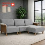 Smarto Relax Modüler Köşe Koltuk Takımı 270 cm (3’lü Koltuk + Puf) – Kolçaklı, Ahşap Iskelet, Polyester Kumaş, Ahşap Ayaklı – 4 Renk - Gri