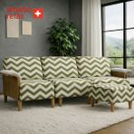 Smarto Relax Modüler Köşe Koltuk Takımı 270 cm (3’lü Koltuk + Puf) – Kolçaklı, Ahşap Iskelet, Polyester Kumaş, Ahşap Ayaklı – 4 Renk - Yeşil - Beyaz