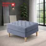 Smarto Relax Swiss Style Puf Brienz Ayaklı Kare Kapitoneli baby face Dekoratif 100x100x45 cm Kapitone Ahşap Ayaklı puf(Gri)