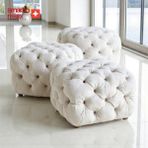 Smarto Relax Swiss Style Puf Zinal Ayaksız Kapitoneli Kare 45x45 cm baby face Dekoratif Kapitoneli Dekoratif puf(Ekru)