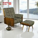 Smarto Relax TV Koltuğu Berjer – Napoli Serisi (Berjer + Puf), Sabit Mekanizmasız, Ergonomik Tasarım, Kadife/Şönil Kumaş, Doğal Ahşap Arka Panel, Dekoratif Tekli Koltuk (Salon/Oturma Odası) - Beyaz - Kahverengi - Siyah