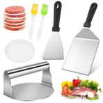 Smash burger seti, paslanmaz çelik büyük ızgara spatulası ve 5,5 inç Smash hamburger presi, kızartma fırçalı, hamburger kağıdı, spatula, Smash hamburger presi, dış mekan, iç mekan, Teppanyaki, barbekü