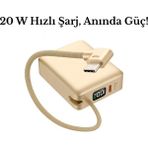 Smayling 20W Hızlı Şarj Mini Powerbank – Kompakt, Taşınabilir, Dijital Ekranlı, Usb-C Çıkışlı - Altın