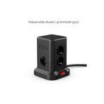 SMAYLİNG 3 USB-A + 1 Type-C Çıkışlı Kule Tipi Akım Korumalı Çoklu Priz – Tek Tuş Kontrol, Kompakt Masaüstü