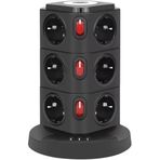 SMAYLİNG Tower Tipi Akım Korumalı Priz - 12 Prizli ve 4 USB Girişli, Bireysel Anahtarlı, Kısa Devre Koruma, Masa Üstü Dikey Tasarım - Ev ve Ofis İçin Düzenli Çözüm