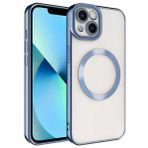 Smcase iPhone 13 Mavi Kamera Korumalı Manyetik Wiriless Destekli Lazer Setro Silikon Wiriless Şarj Aleti Cep Telefonu Kılıfı
