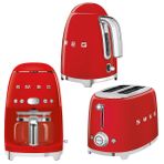 Smeg 50's Style Kırmızı Kettle + 1x2 Adet Kapasiteli Ekmek Kızartma Makinesi ve Filtre Kahve Makine Seti