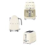 SMEG 50's Style Krem Isı Ayarlı Kettle - 1x2 Ekmek Kızartma Makinesi Ve Filtre Kahve Makine Seti