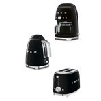 SMEG 50's Style Retro Siyah Kettle 1x2 Ekmek Kızartma Makinesi Ve Filtre Kahve Makine Seti