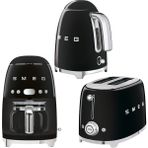 Smeg 50's Style Siyah Kettle - Ekmek Kızartma ve Filtre Kahve Makinesi Seti ile Retro Şıklık