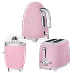 Smeg 6244211962373 Pembe Kettle + 1x2 Adet Kapasiteli Ekmek Kızartma Makinesi ve Narenciye Sıkacağı Seti