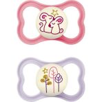 Smiggle Mam Air Night Emzik 6–16 Ay – 2’li (Gece Parlayan, Hassas Cilt, Yumuşak Silikon, Bpa’sız) - Pembe - Lila