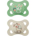 Smiggle Mam Original Matte Baby Emzik 0-6 Ay 2’li – Bpa’sız Silikon & Sterilize Kutulu - Krem - Yeşil