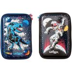Smiggle Üçlü Hardtop Çift Taraflı Kabartmalı Kalem Kutusu, Ay Işığı / Siyah, 22 x 15 x 10CM - Renkli