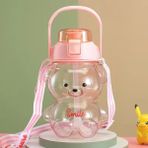 Smile Ayıcık Model Su Matarası Su Şişesi Suluk 1000ML Bpa Içermez Suluk 3D Sticker Hediye - Açık Pembe