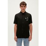 Smile Shirt Siyah Kısa Kollu Baskılı Erkek Gömlek