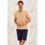 Smile Volant Erkek Polo Tişört - Bej - 3XL