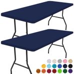 smiry Dikdörtgen Piknik Masa Örtüsü 2'li Paket, 6 Ayaklı Masalar için Suya Dayanıklı Elastik Gömme Masa Örtüsü, Kamp, İç ve Dış Mekan için Yıkanabilir Polyester Masa Örtüsü (Lacivert, 30"x72")