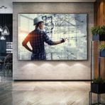SML Tablo Baret Giyen Kadın Mühendis Mimar Şehir İnşaat Dekor Kanvas Tablo - 150 x 100 cm - Beyaz