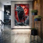 SML Tablo Bozkurt Üç Hilal Göktürkçe Turan Gece Ay Işığı Boz Kurt Ülkücü Dikey Kanvas Tablo - 100 x 150 cm - Renkli