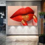 SML Tablo Gold Detaylı Kırmızı Oje ve Ruj Make Up Kuaför Nail Art Dekorasyon Kanvas Tablo - 120 x 80 cm