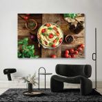 SML Tablo Italyan Mutfağı Makarna Pasta Domates Fesleğen Fast Food Kanvas Tablo - 100 x 70 cm