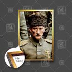 SML Tablo Mustafa Kemal Atatürk Askeri Üniforma Karizma Çerçeveli Dikey Kanvas Tablo - 80 x 120 cm - Siyah