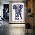 SML Tablo Renkli Fil Art Hayvan Dekor Afrika Kanvas Tablo - 60 x 90 cm - Beyaz