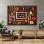 SML Tablo Yemek Baharatlar Mutfak Dekor Super Food Cafe Restorant Kanvas Tablo - 75 x 50 cm - Beyaz