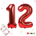 Smlpuame 101,6 cm Sayı Balonu 0-9 Kırmızı Büyük Sayı 12 Balon, Doğum Günü Partisi Kutlama Dekorasyon Malzemeleri için Dijital Balonlar, Evlilik Yıldönümü için Helyum Folyo Numara Balonları