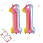 Smlpuame Doğum Günü Rakamları Balon Büyük 11 Yaş | Folyo Balon 11 XXL çocuk Doğum Günü Dekorasyonu 0-9 Gökkuşağı Renk Geçişli dev Folyo Balon 40 inç - 101 cm Helyum Folyo Numaralı Balonlar