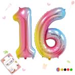 Smlpuame Doğum Günü Rakamları Balon Büyük 16 Yaş | Folyo Balon 16 XXL çocuk Doğum Günü Dekorasyonu 0-9 Gökkuşağı Renk Geçişli dev Folyo Balon 40 inç - 101 cm Helyum Folyo Numaralı Balonlar