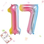 Smlpuame Doğum Günü Rakamları Balon Büyük 17 Yaş | Folyo Balon 17 XXL çocuk Doğum Günü Dekorasyonu 0-9 Gökkuşağı Renk Geçişli dev Folyo Balon 40 inç - 101 cm Helyum Folyo Numaralı Balonlar