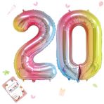 Smlpuame Doğum Günü Rakamları Balon Büyük 20 Yaş | Folyo Balon 20 XXL çocuk Doğum Günü Dekorasyonu 0-9 Gökkuşağı Renk Geçişli dev Folyo Balon 40 inç - 101 cm Helyum Folyo Numaralı Balonlar