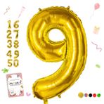 Smlpuame Doğum Günü Rakamları Balon Büyük 9 Yaş | Folyo Balon 9 XXL çocuk Doğum Günü Dekorasyonu 0-9 Altın dev Folyo Balon 40 inç - 101 cm Düğün Yıldönümü için Helyum Folyo Numaralı Balonlar
