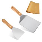 smtfcty Mangal spatulası 2 adet ahşap saplı ızgara spatulası seti, ızgara çatal bıçak seti, paslanmaz çelik, hamburger kağıdı dahil, Smash Burger, Plancha spatula, Teppanyaki aksesuarı